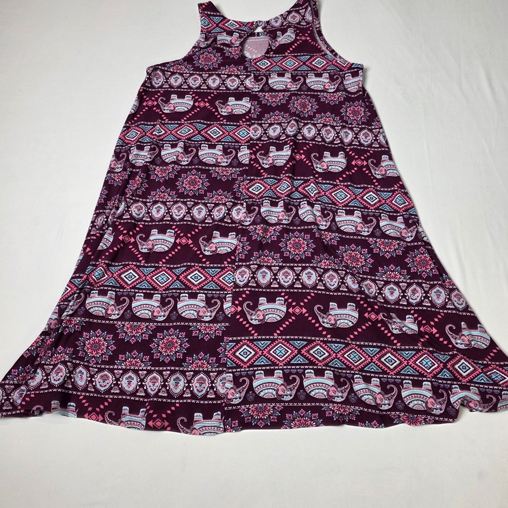 Bobbie Brooks Elephant Print Sundress Womens Small Maroon Boho Sleeveless Swing - Picture 4 of 4